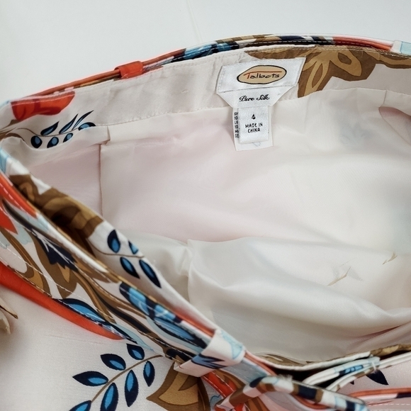 Talbots Silk Orange Wht Floral Boho Belted Skirt Size 4 - Picture 8 of 13